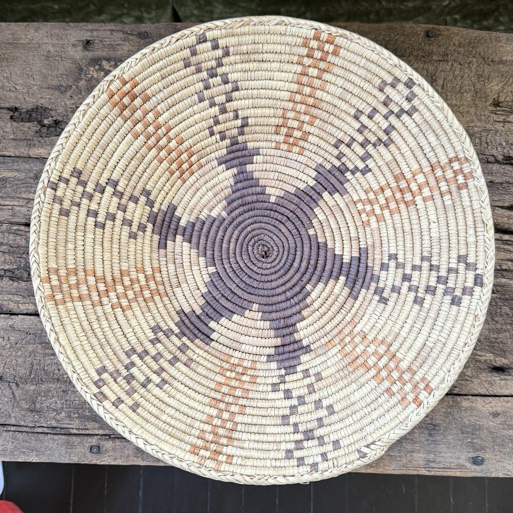 Handmade African woven basket wall decor, Rwanda tribal star BoHo bohemian
